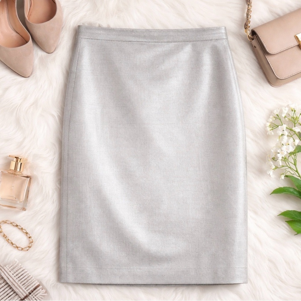 Vintage Albert Nippon Pencil Skirt Lined Silver Shiny Size 10
